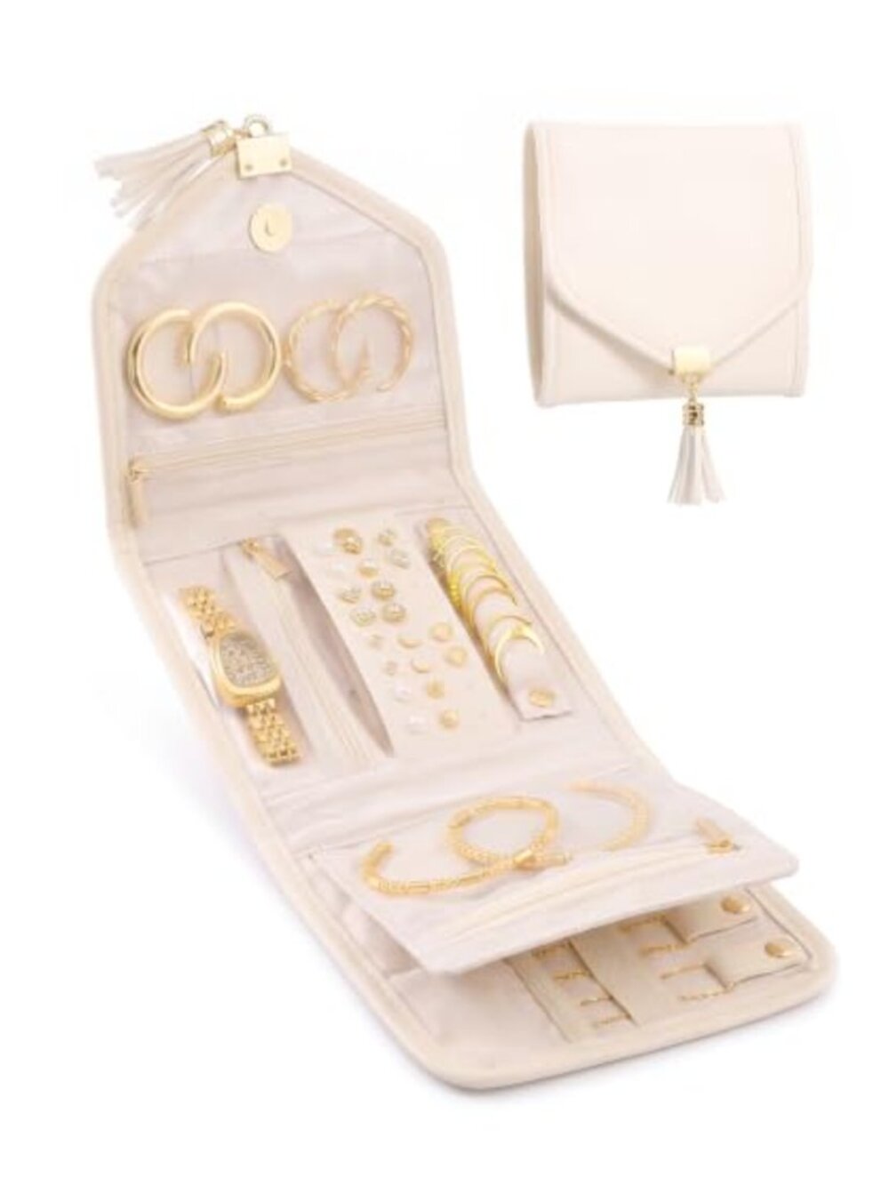 PU Leather Foldable Jewelry Travel Organizer Tangle-Free Jewelry Roll Case